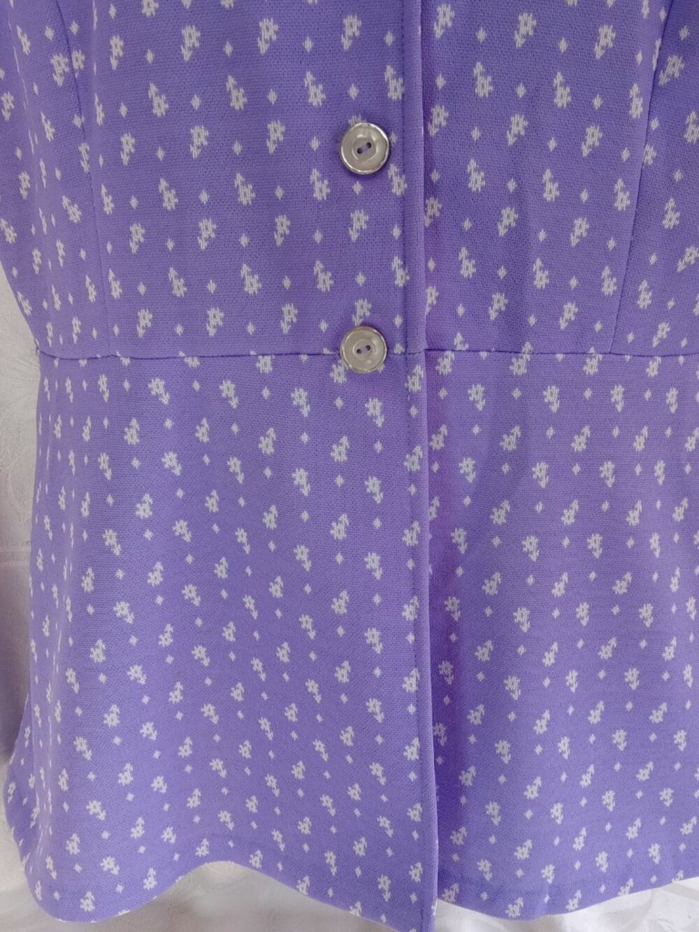 Vintage 70's Woman Light Lilac Purple White Mod Abstract Flower Blouse XL Shirt - Picture 3 of 11